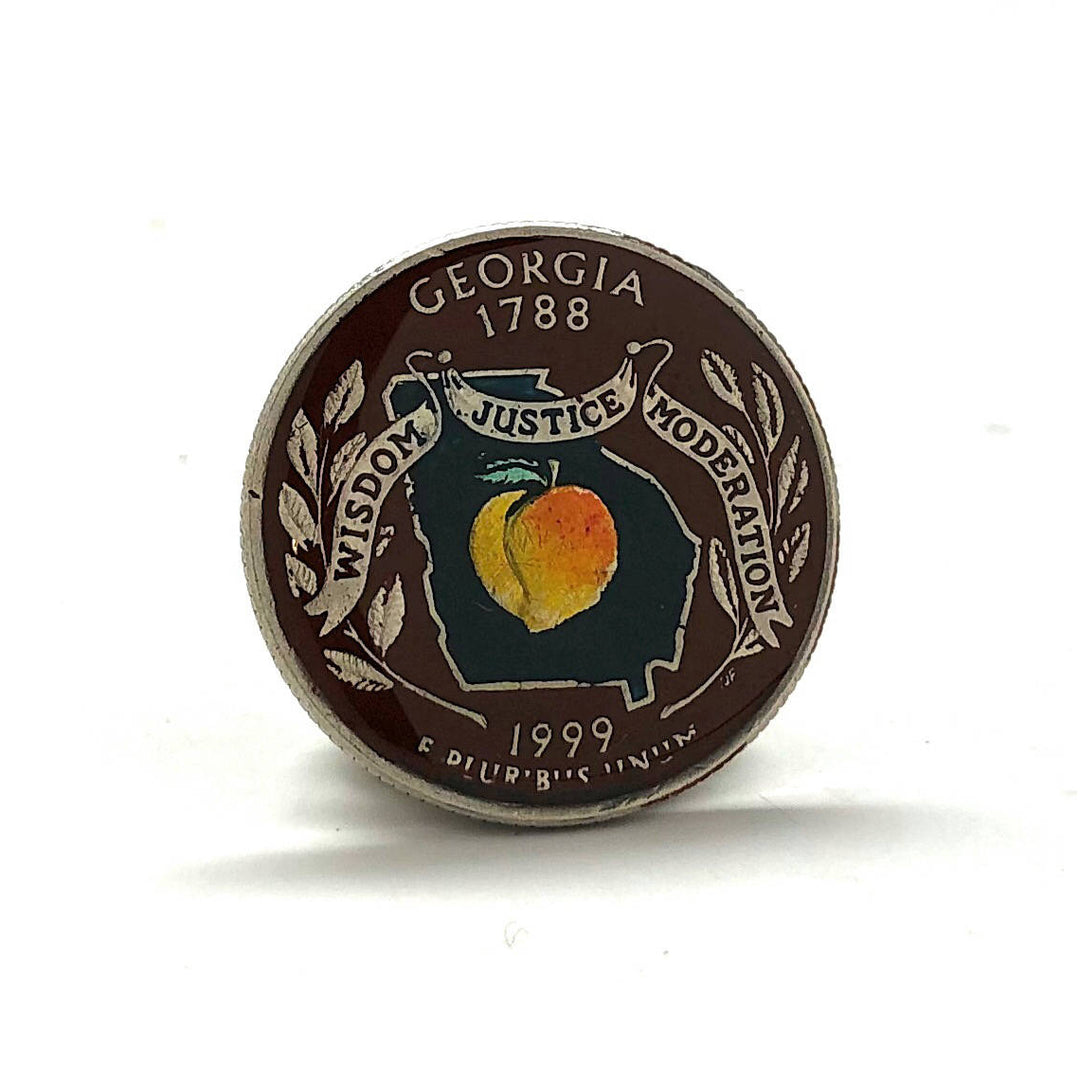 Georgia Pin Hand Painted Georgia State Quarter Enamel Coin Lapel Pin Tie Tack Collector Travel Souvenir Coins Keepsakes Image 2