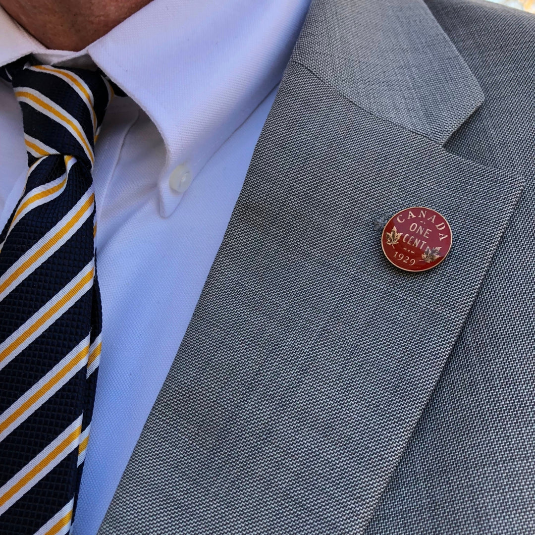 Canada Pin Hand Painted Old Canada Penny Lapel Pin Enamel Coin Canadian Pride Lucky Penney Tie Tack Currency Red Enamel Image 3