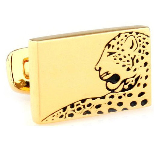 Gold Cheetah Straight Post Whale Backing Cufflinks Rectangle Cheetah Leopard Puma Jungle Cufflinks Image 1