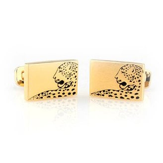 Gold Cheetah Straight Post Whale Backing Cufflinks Rectangle Cheetah Leopard Puma Jungle Cufflinks Image 2