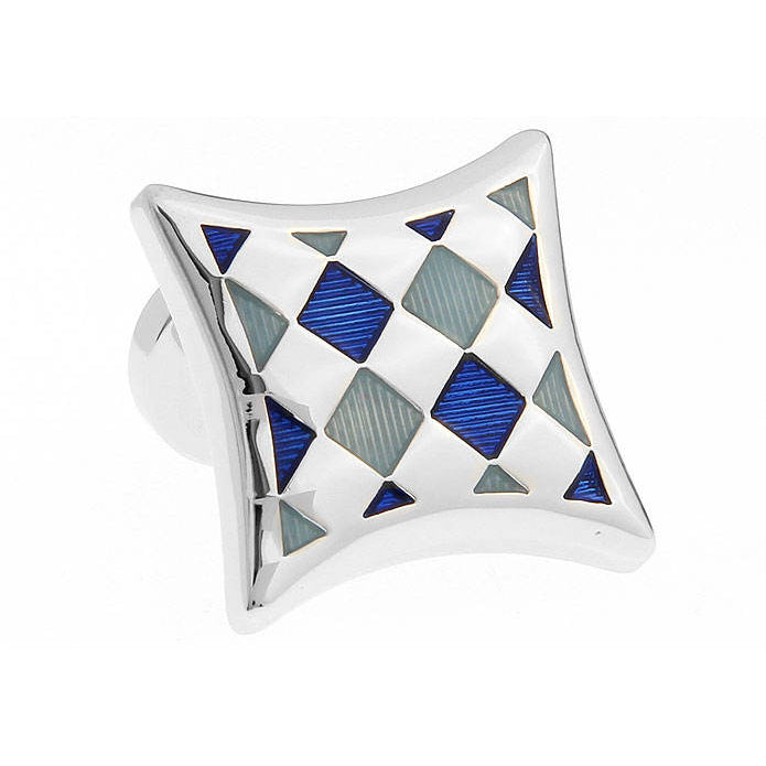 Grey and Blue Enamel Silver Weave Diamond Shapes Straight Post Cufflinks Cuff Links Image 1