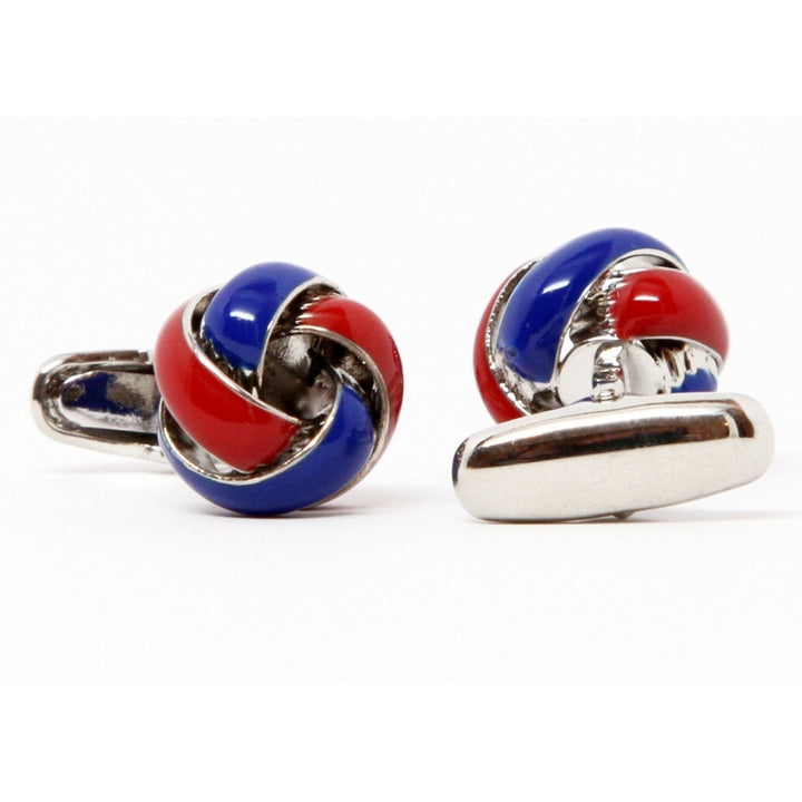 Classic Silver Navy Blue and Red Twisted Knots Cufflinks Cuff Links Image 2