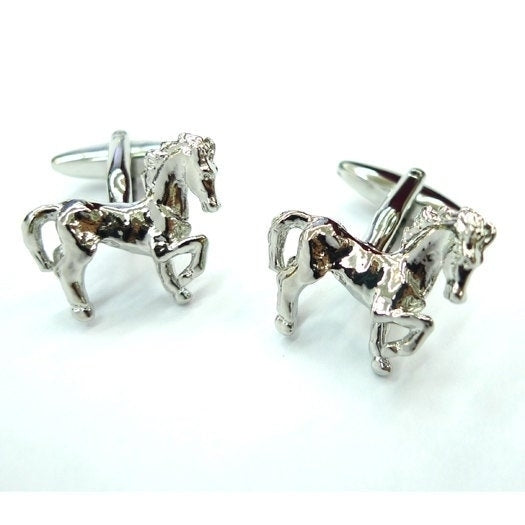 Silver Marching Dressage Horse Cufflinks Cuff Links Animal Image 1