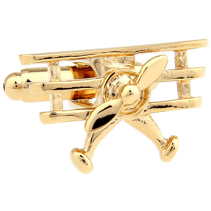 Gold Tri Plane Novelty Cufflinks Cuff Links Airplane Pilot Air Force Image 1