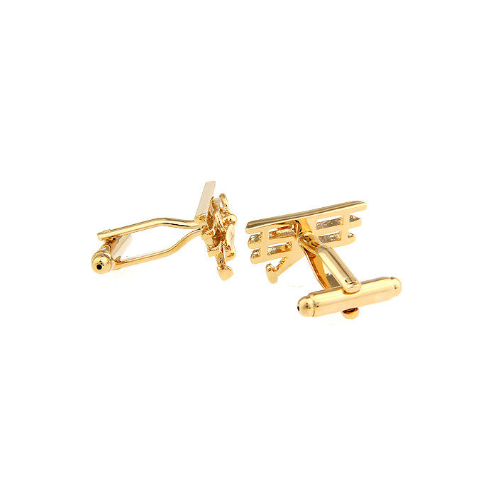 Gold Tri Plane Novelty Cufflinks Cuff Links Airplane Pilot Air Force Image 2