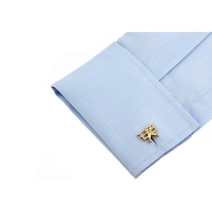 Gold Tri Plane Novelty Cufflinks Cuff Links Airplane Pilot Air Force Image 3