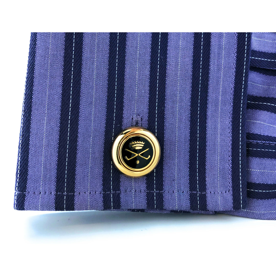 Golf Cufflinks Golfers Championship Black Enamel Royal Gold Crown Golf For the Love of the Game Round Cuff Links Image 4