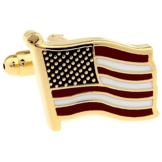 American Flag Cufflinks Waving Gold Tone Home Of the Brave American Flag Cuff Links Freedom America Comes with Box Image 1