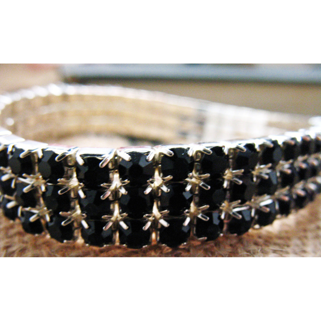 Black Stretch Bracelet Sparkling Crystales Silver Toned Tennis Bracelet Image 4