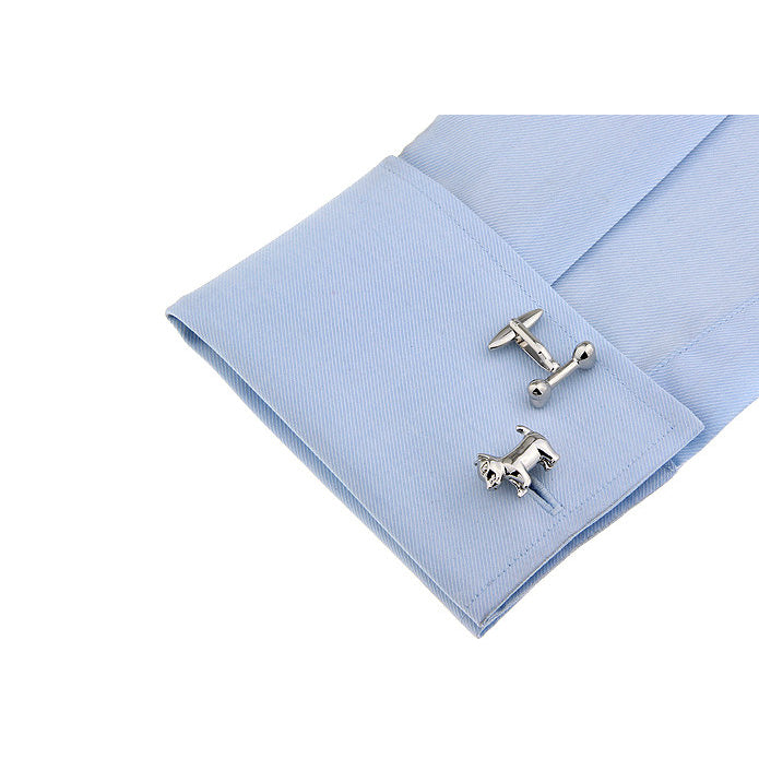 Silver Dog with a Bone Mans Best Friend Puppy Cufflinks Cuff Links Image 3