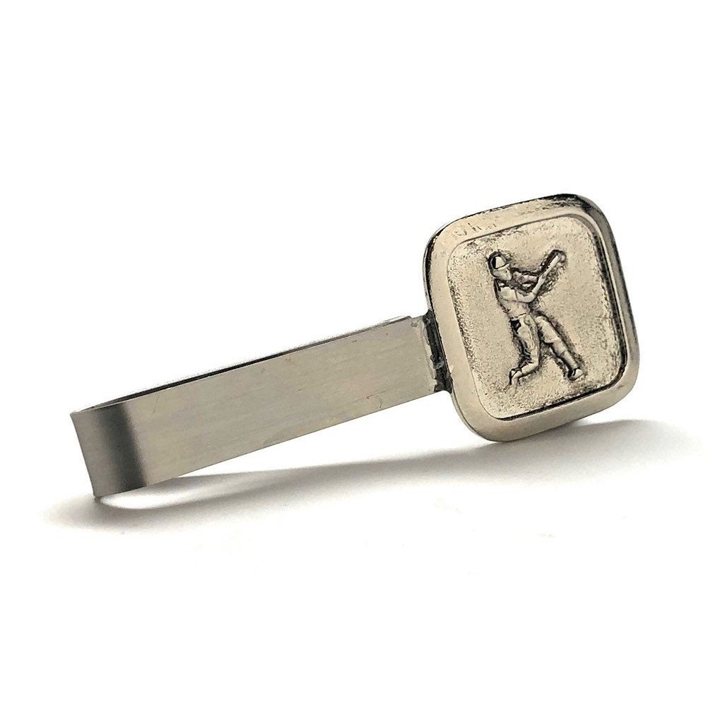 Enamel Tie Bar Baseball Player Silver Strike Out Play Ball Collector Tie Clip Comes with Gift Image 1