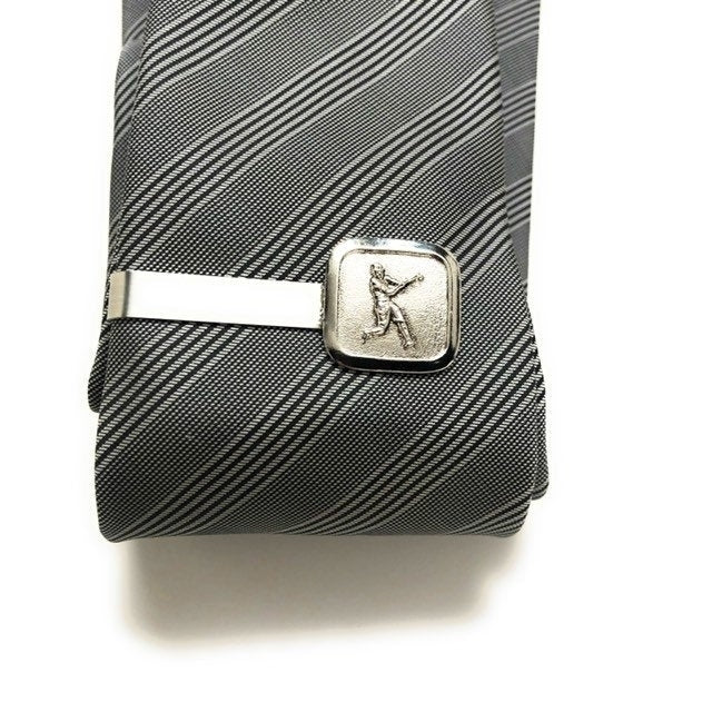 Enamel Tie Bar Baseball Player Silver Strike Out Play Ball Collector Tie Clip Comes with Gift Image 3