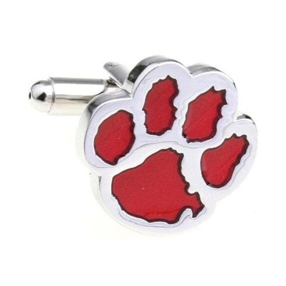 Red Silver Animal Bear Paw Print Novelty Animal Cufflinks Cuff Links Image 1