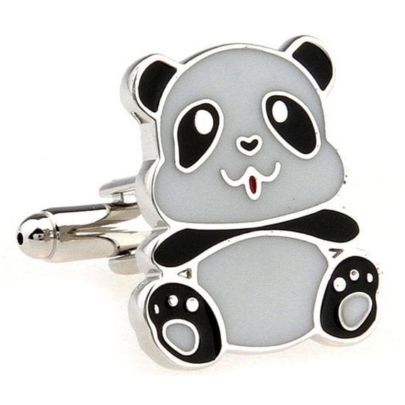 Baby Panda Bear Cufflinks Black White Enamel Cuff Links Cute Sitting Panda Bear Cuff Links Image 1