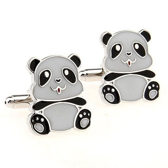 Baby Panda Bear Cufflinks Black White Enamel Cuff Links Cute Sitting Panda Bear Cuff Links Image 2