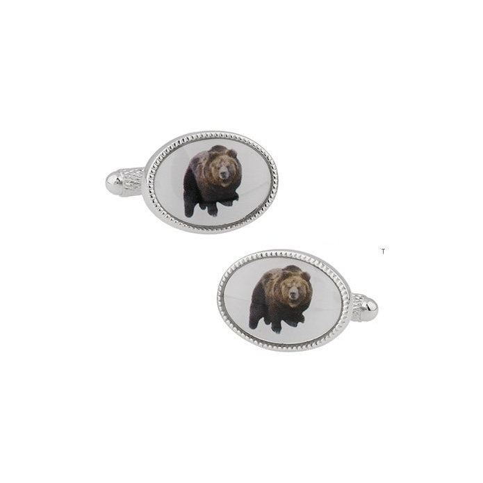 Bear Cufflinks Alaskan Silver Back Brown Grizzly Bear Mountain Animal Cufflinks Cuff Links Image 1