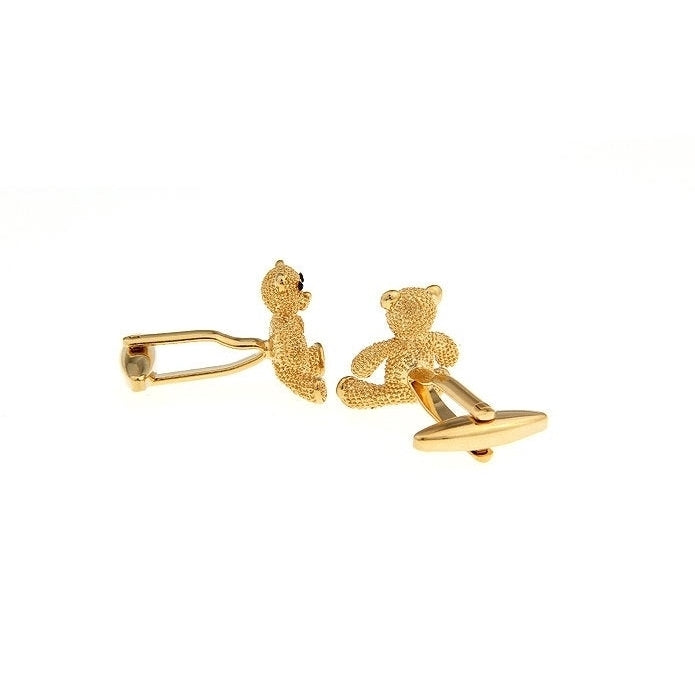 Bear Cufflinks Gold Teddy Bear with Black Crystal Eyes Cufflinks Cuff Links Image 2