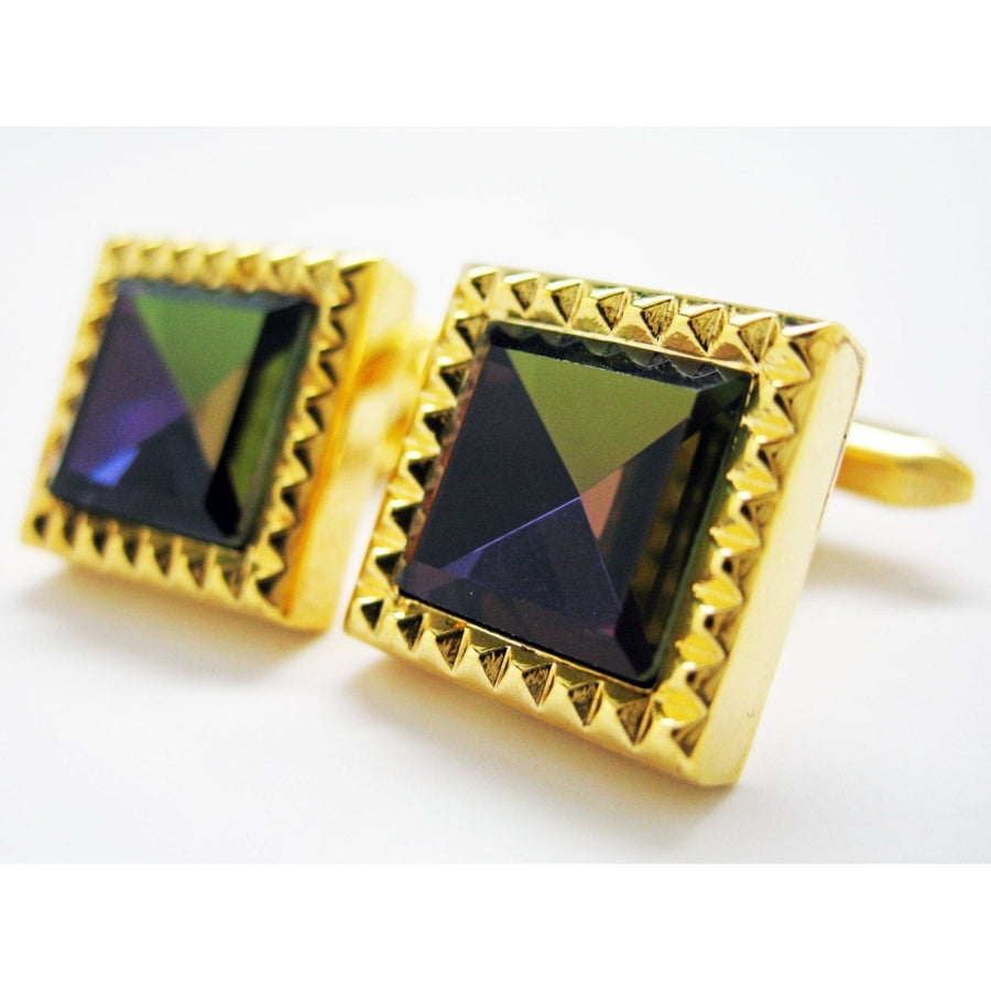 Stone Cuff links Framed Reflection Gold Toned Framed Abergine Green Cufflinks Image 1