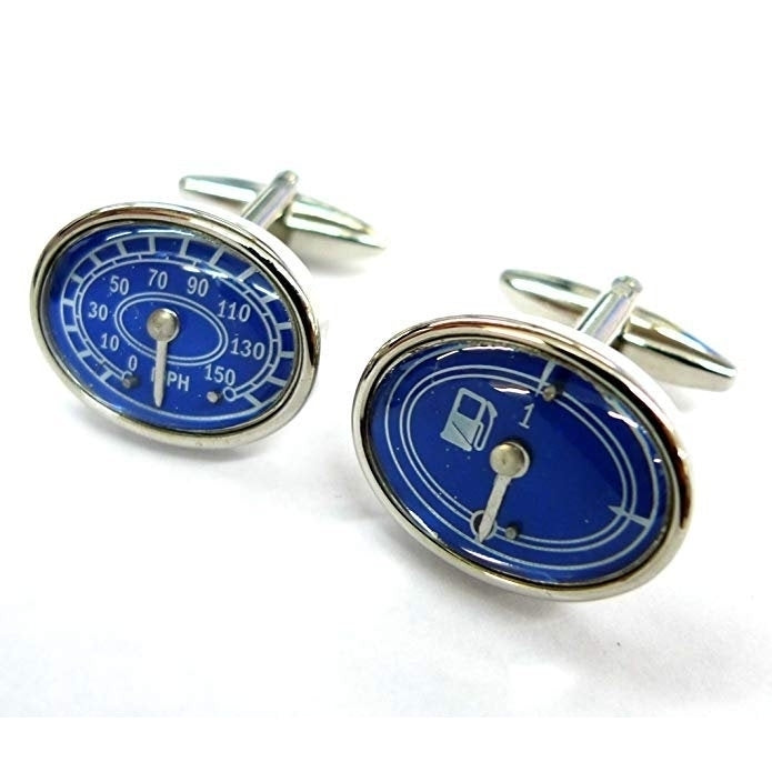 Car Gauges Automobile Cuff Links Blue Oval Speedometer Gas Gauge Motor Head Cufflinks Image 1