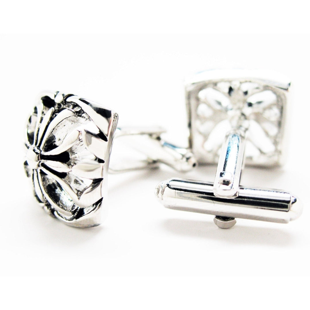 Classic Encrest Cufflinks Silver Tone Cut Flowered Elegant Cuff Links Image 2