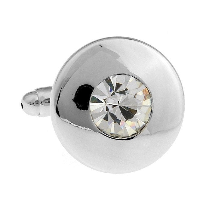 Silver Tone Smooth Round Cufflinks Cut Crown Crystal Cufflinks Cuff Links Image 1