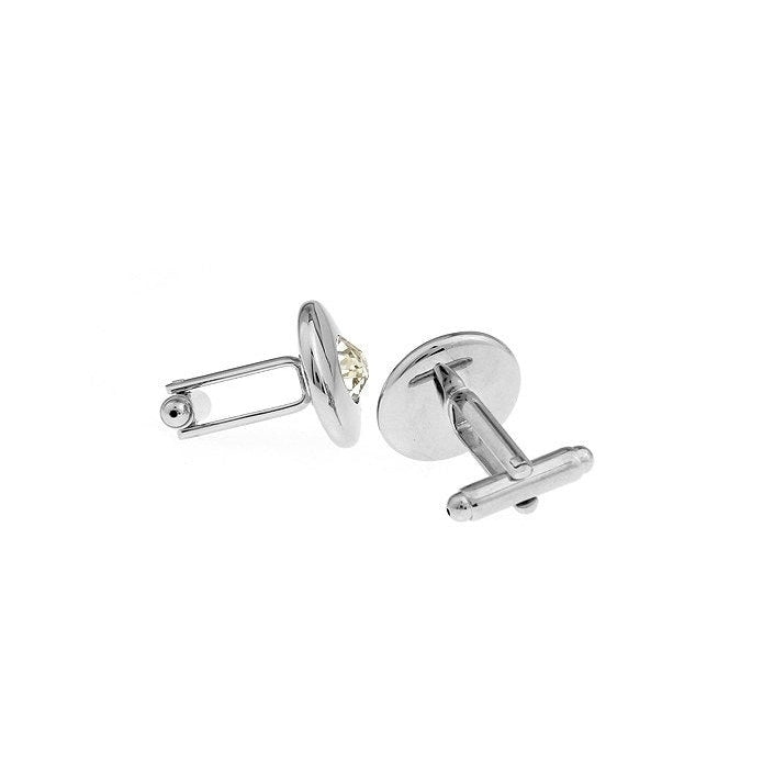 Silver Tone Smooth Round Cufflinks Cut Crown Crystal Cufflinks Cuff Links Image 2