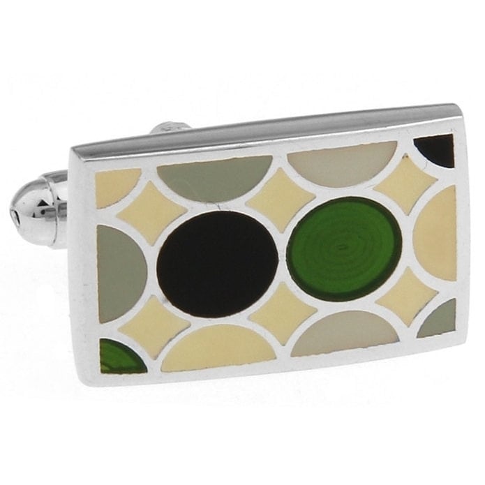 Garden Tile Green and Black Polka Dot Rectangle Cuff Links Cufflinks Image 1