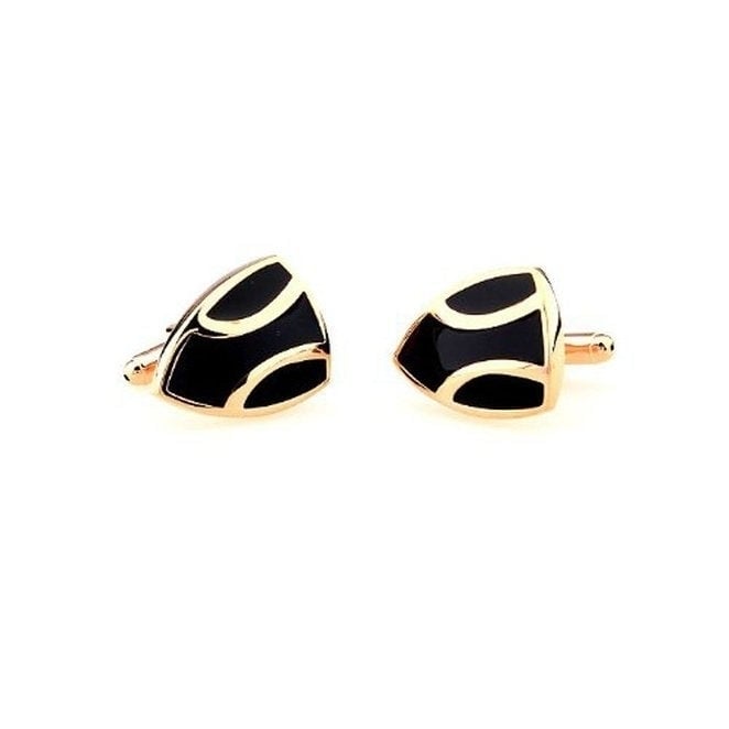 Rose Gold Black Enamel Shield Cufflinks Western Tribal Shield Solid Design Heavy Weight Design Cuff Links Comes with Image 2