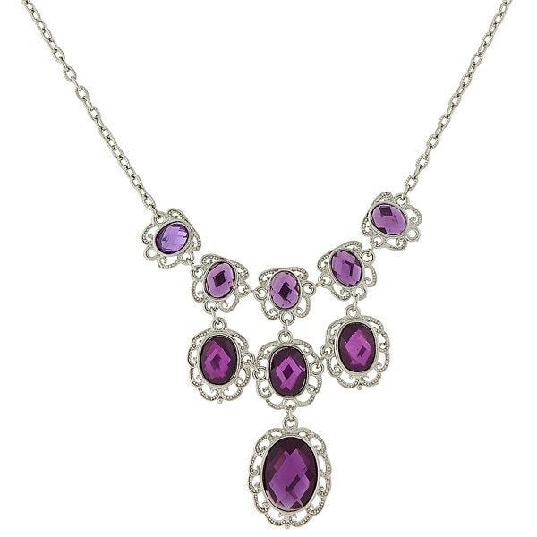 Drop Radiant Orchid Silver Tone Purple Faceted Filigree Statement Necklace Silk Road Jewelry Image 1