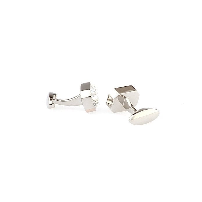 White Cut Cufflinks Diamond Cut Large Crystal Stone with Silver Accents Cuff Links Image 3