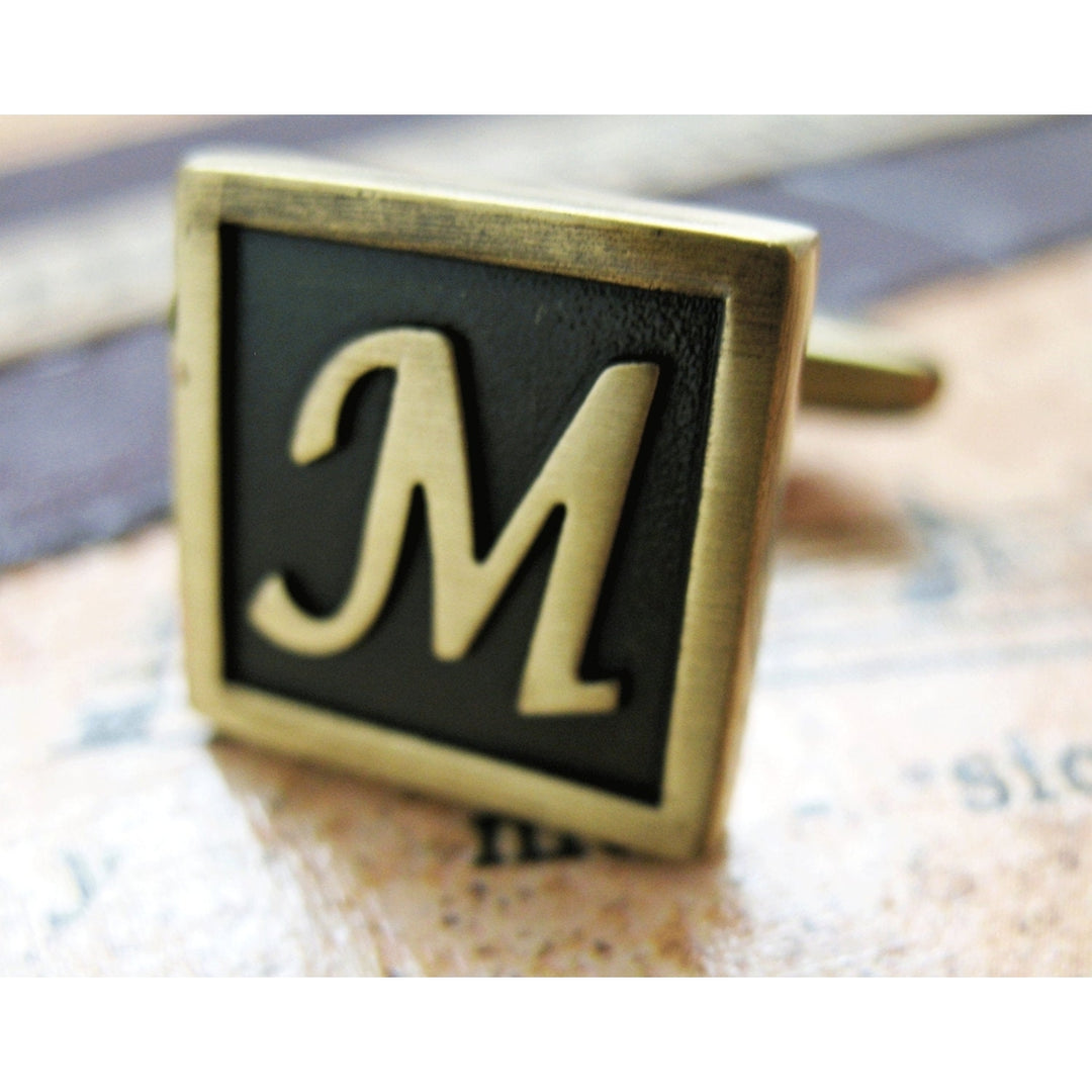 Initial M Cufflinks Letter M Cufflinks Antique Brass Cufflinks Monogram M Cuff Links Fathers Day Gift Gifts for Dad Image 1