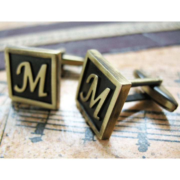 Initial M Cufflinks Letter M Cufflinks Antique Brass Cufflinks Monogram M Cuff Links Fathers Day Gift Gifts for Dad Image 3