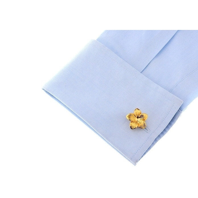 Gold Hawaiian Hibiscus Wedding Flower Cufflinks Cuff Links Image 3