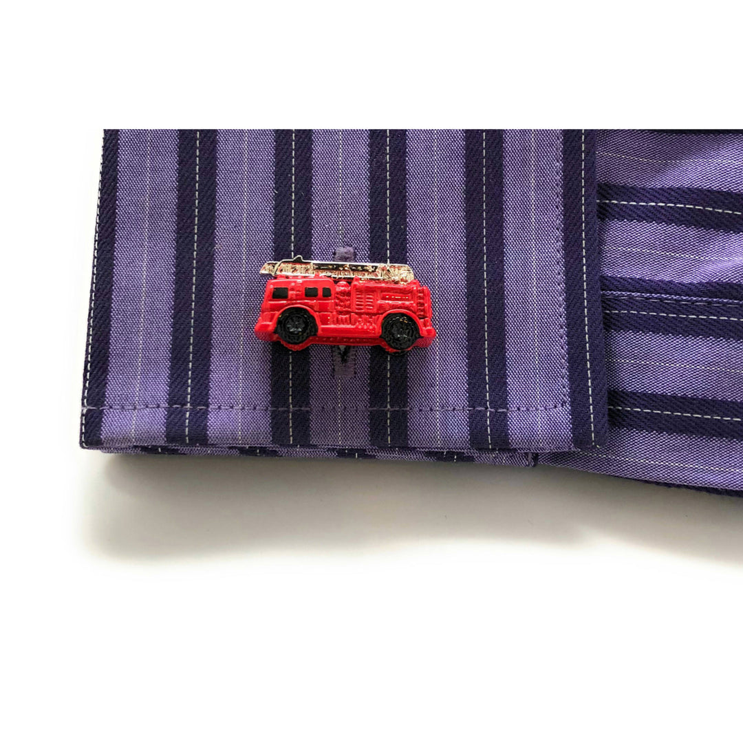 Red Enamel Fire Truck Cufflinks 3D Fun Design Detailed Search and Rescue Firemen Fire Department Cuff Links Comes with Image 4