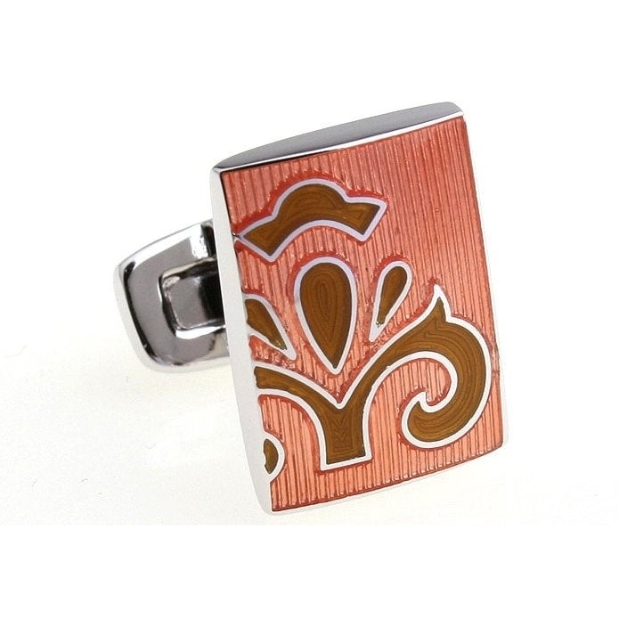 Coral Passion Fleur Enamel Tile Cuff Links Solid Post Whale Tail Backing Cufflinks Image 1