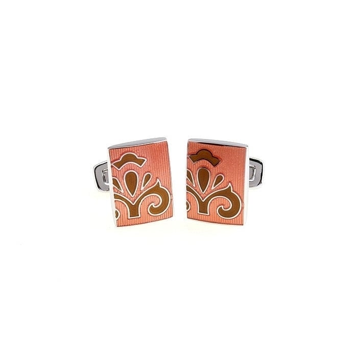 Coral Passion Fleur Enamel Tile Cuff Links Solid Post Whale Tail Backing Cufflinks Image 2