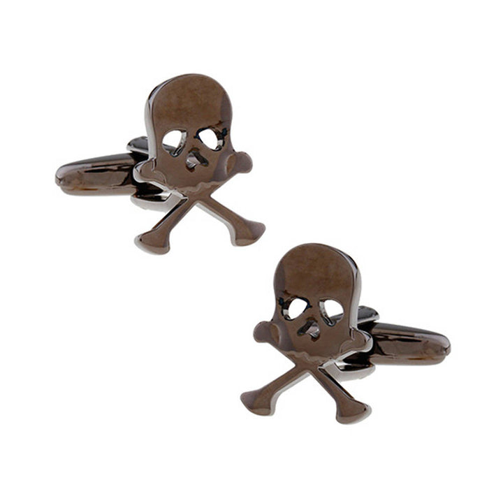 Skull and Bones Gunmetal Cufflinks Skull with Crossbones Cut Out Eyes Gruesome Look Halloween Walk the Seven Seas Pirate Image 1