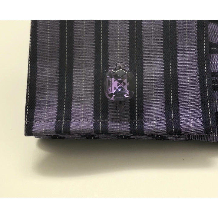 Beautiful Crystal Cut Cufflinks Amethyst Color Purple Gem with Silver Accents Cuff Links Comes with Gift Box Image 4