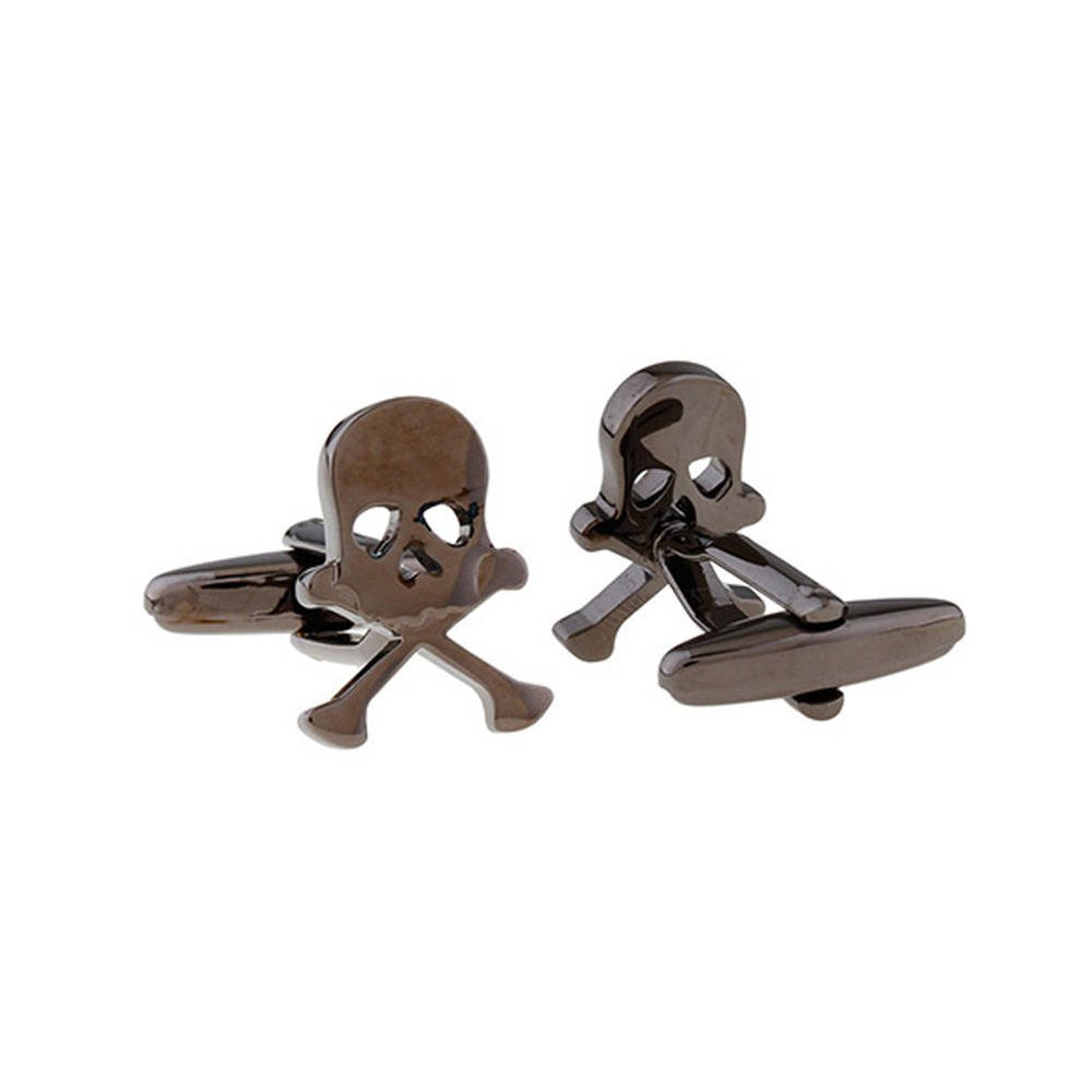 Skull and Bones Gunmetal Cufflinks Skull with Crossbones Cut Out Eyes Gruesome Look Halloween Walk the Seven Seas Pirate Image 2