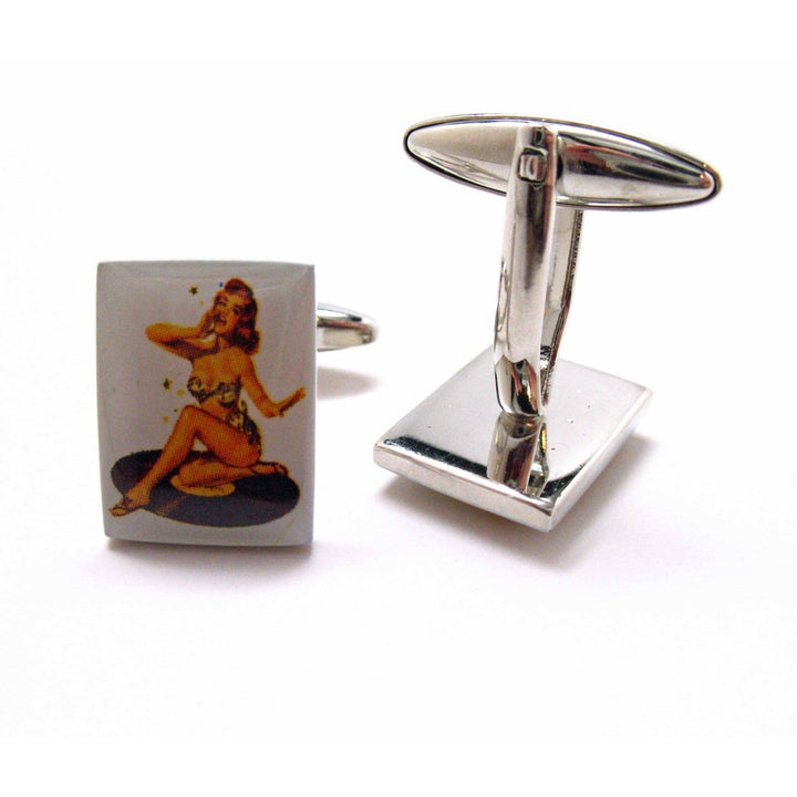 Pin Up Girl Cufflinks 1940s 1950s Cuff Links Glamor Girls Fun for Party Wear Event Comes with Gift Box Image 2