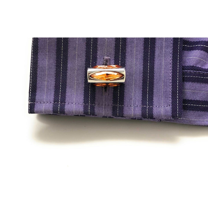 Royal Court Cufflinks handcrafted Silver Tube Straight Post Amber Cut Crystal Cuff Links Comes with Gift Box Image 4