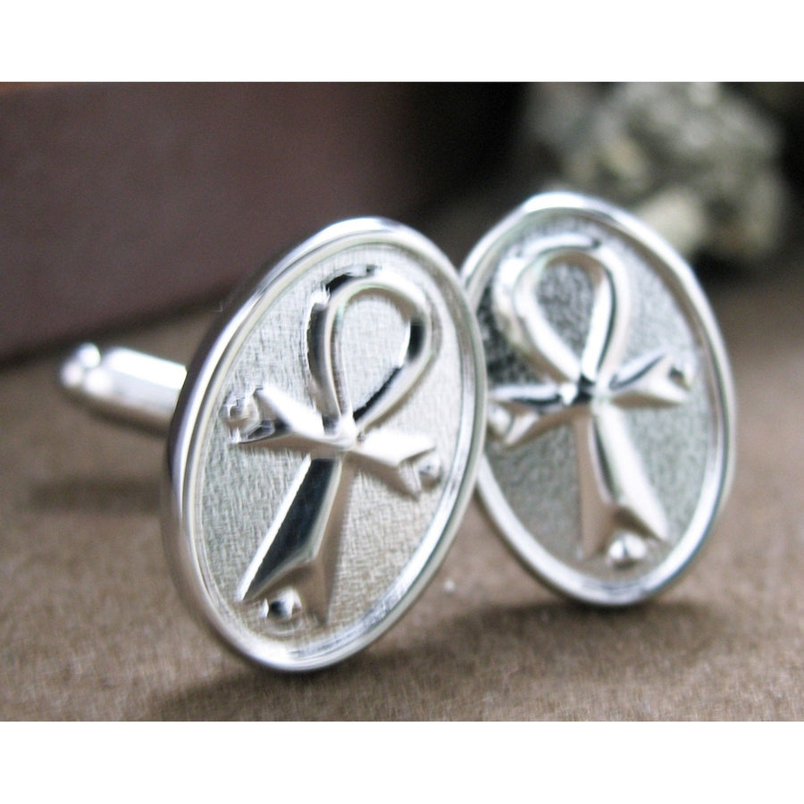 Egyptian Ankh Cufflinks Silver Tone Cuff Links Image 1