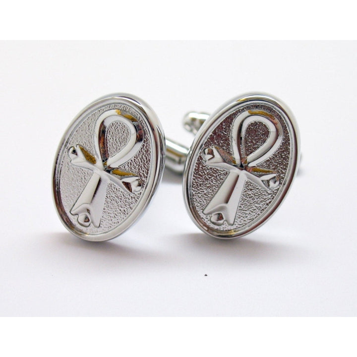 Egyptian Ankh Cufflinks Silver Tone Cuff Links Image 3