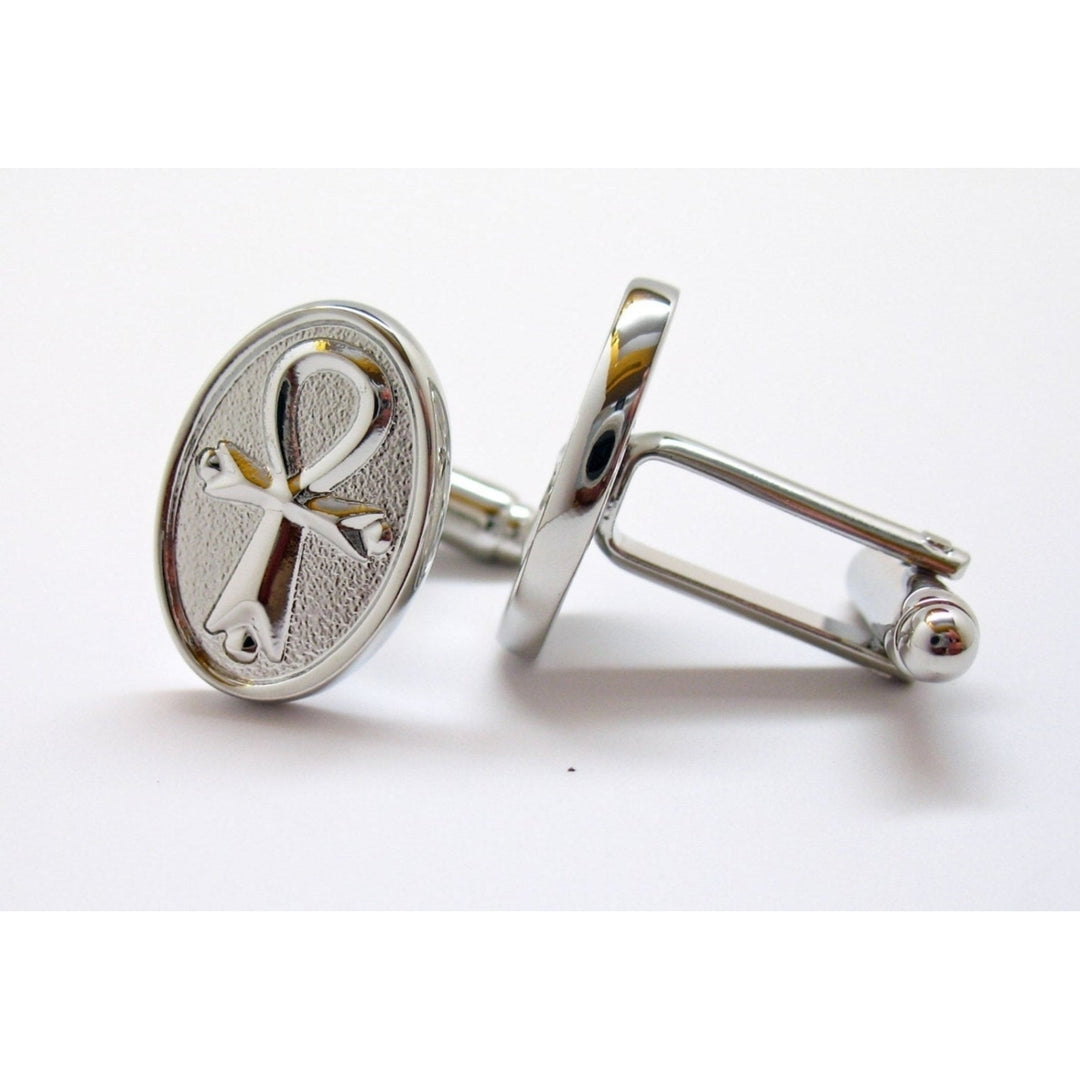 Egyptian Ankh Cufflinks Silver Tone Cuff Links Image 4