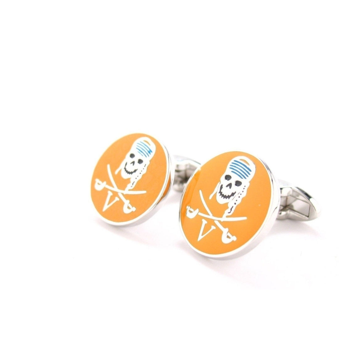 Orange Calico Jack Pirate Skull and Cross Bones Whale Taile Back Cufflinks Cuff Links Image 1