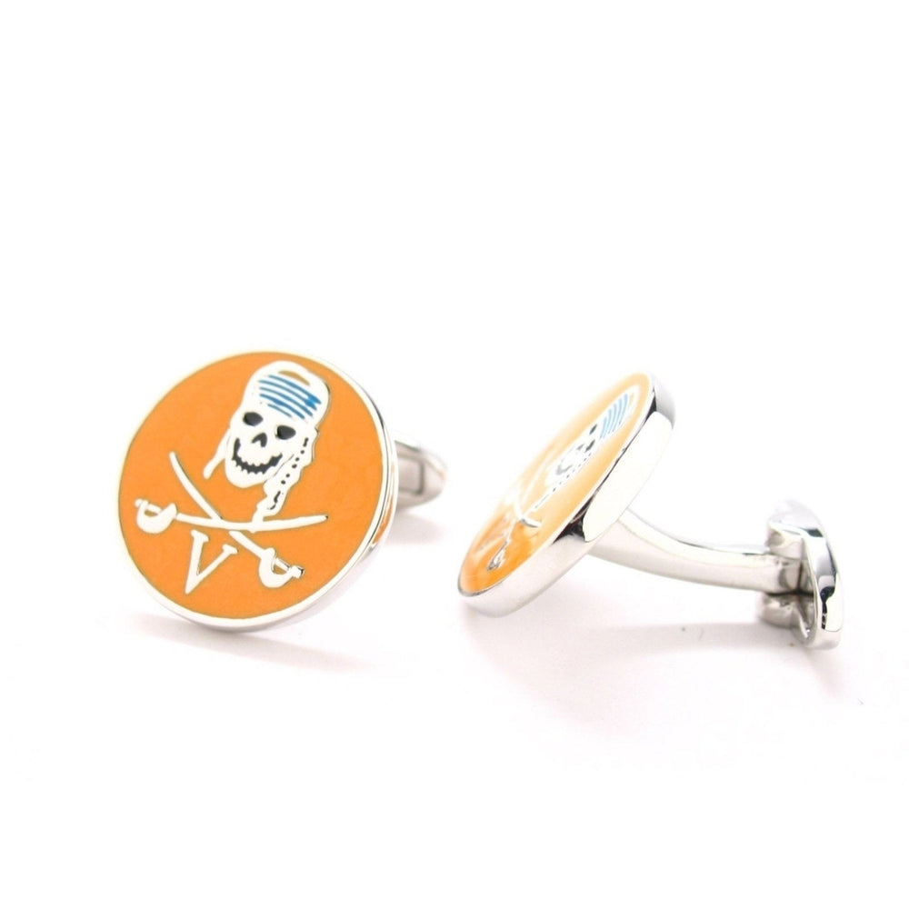 Orange Calico Jack Pirate Skull and Cross Bones Whale Taile Back Cufflinks Cuff Links Image 2