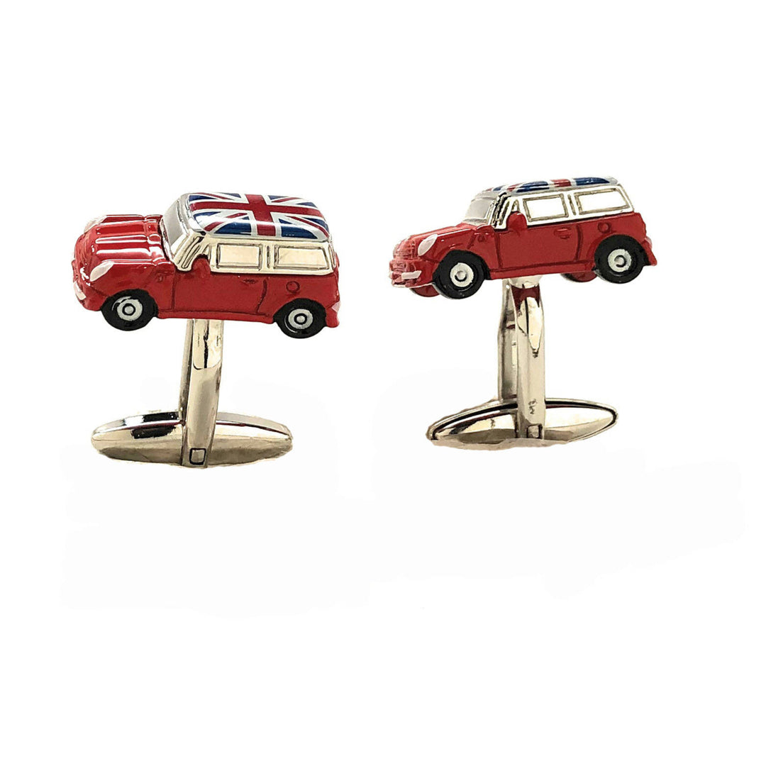 Red Mini Cufflinks Classic Car Cufflinks with Union Jack Flag UK British Britain Red Enamel 3D Detailed Design Cuff Image 1