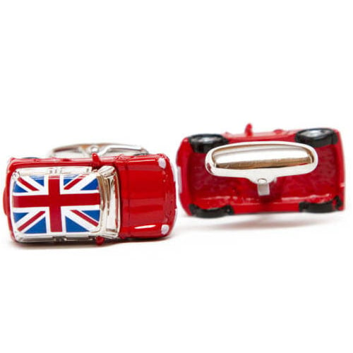 Red Mini Cufflinks Classic Car Cufflinks with Union Jack Flag UK British Britain Red Enamel 3D Detailed Design Cuff Image 4