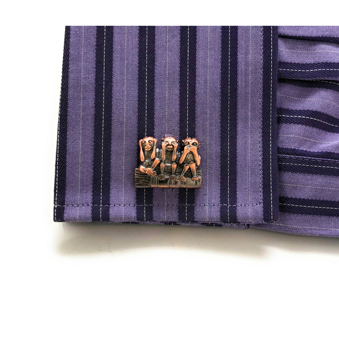 Hear no Evil See no Evil Speak no Evil Cufflinks Antique Copper Tone 3D Monkeys Cool Fun Office Work Cuff Links with Image 4