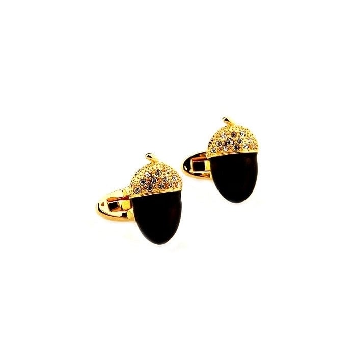 Golden Black Acorn Cufflinks Chestnuts Cufflinks Gold with Crystals Formal Wear Cufflinks Cuff Links Image 2